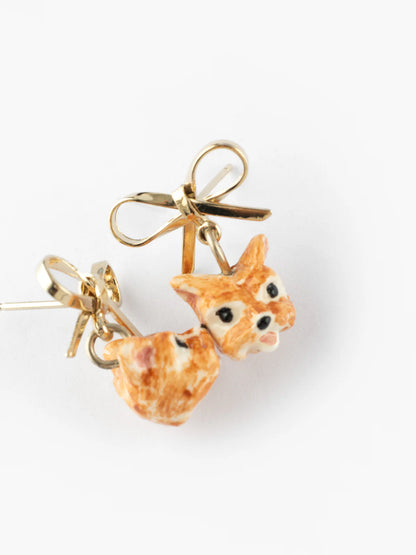 Boucles d'oreilles puces - chien Yorkshire et nœud