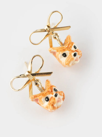 Boucles d'oreilles puces - chien Yorkshire et nœud