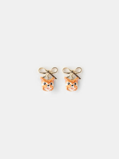 Boucles d'oreilles puces - chien Yorkshire et nœud