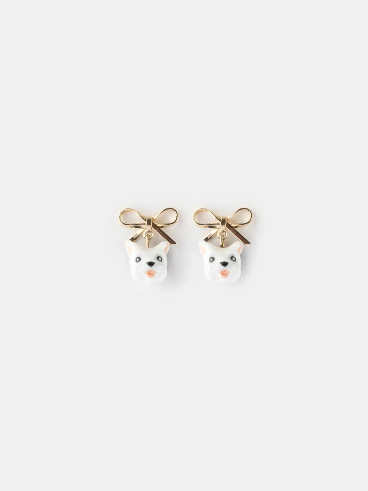 Boucles d'oreilles puces - chien Coton de Tulear et nœud