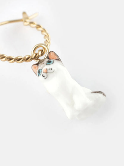 Mini Ragdoll cat hoop earring - Sold individually