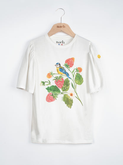 T-shirt manches ballons - Fraises et mésange