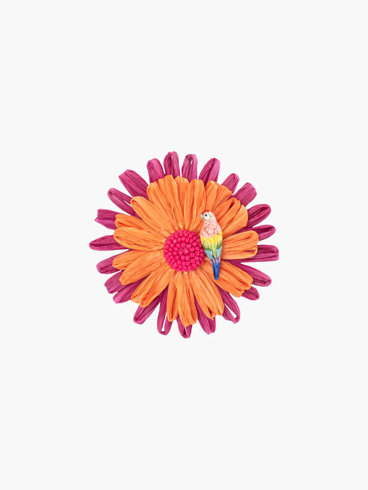 Parrot and raffia flower pin