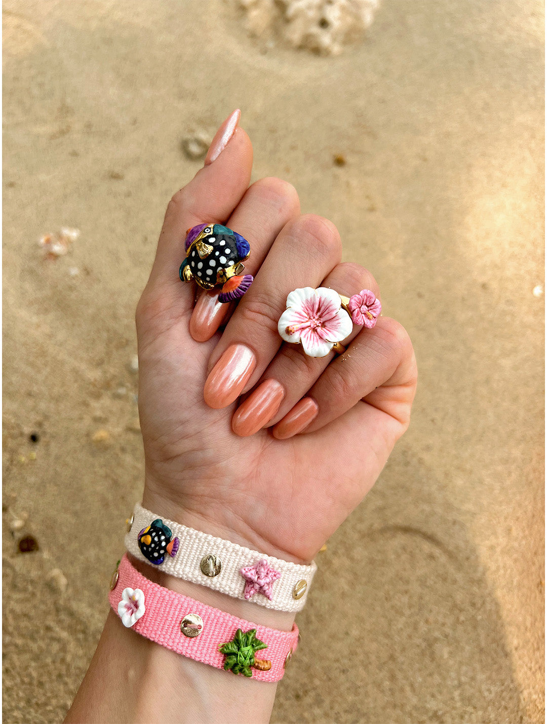 Beige braided charm bracelet