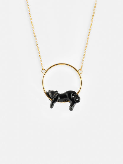 Black panther round necklace