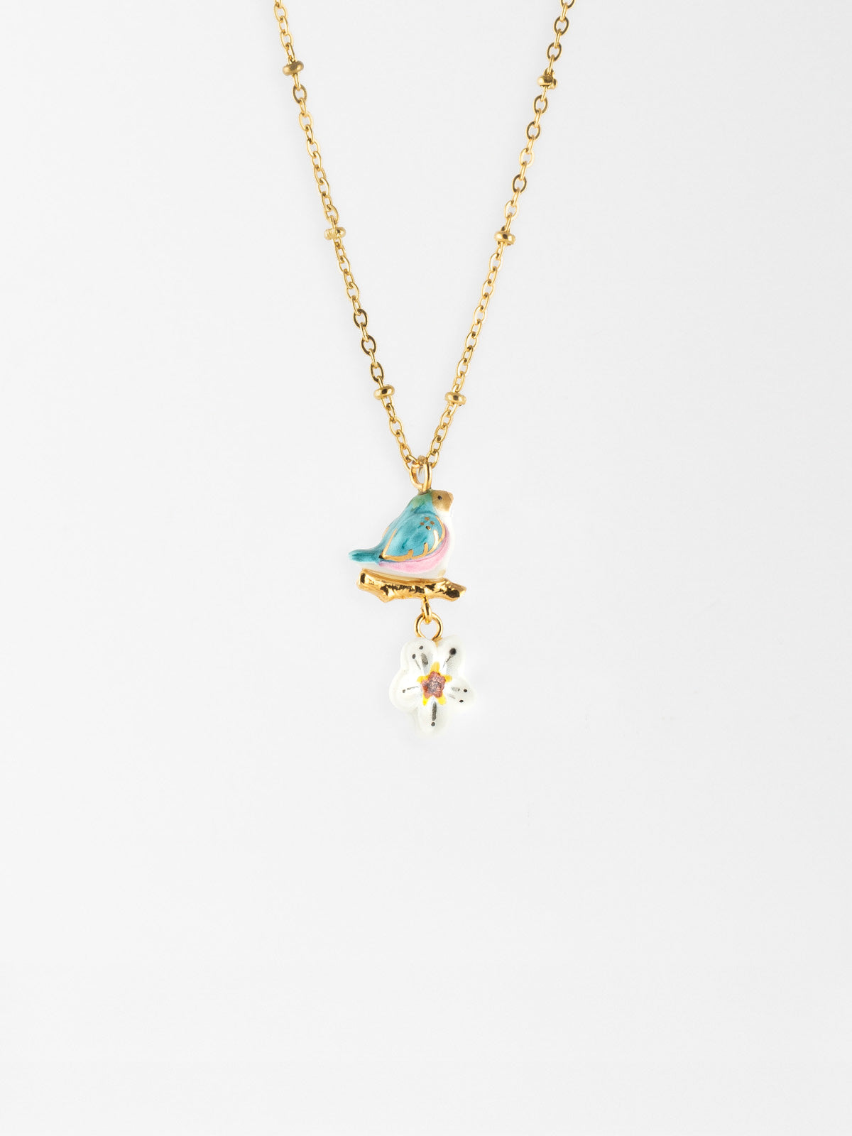 Collier oiseau sur branche et fleur