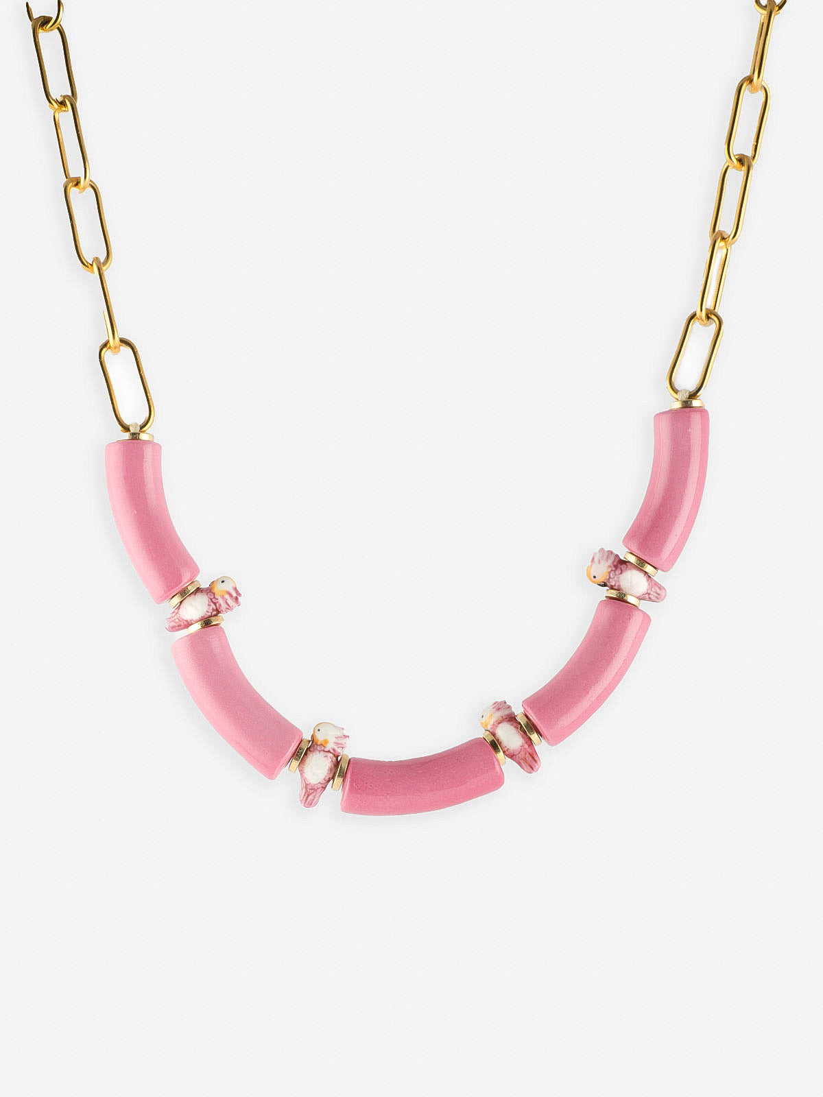 Collier cacatoès et perles roses