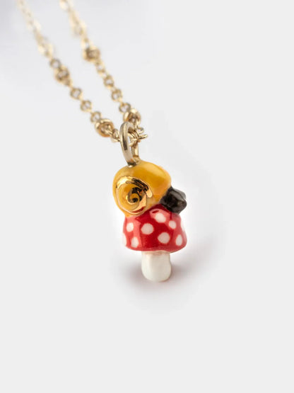 Snail and mushroom necklace