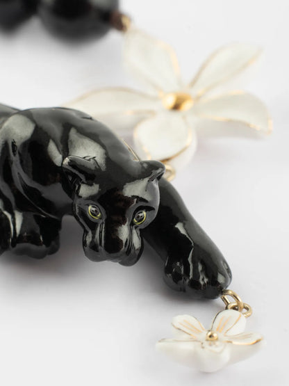 Panther, flower and pearl necklace
