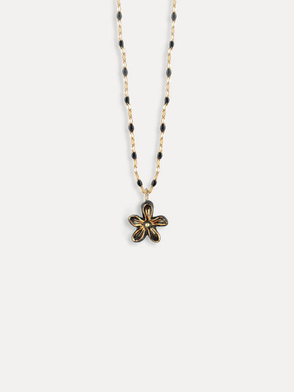 Collier perles et fleur d'Erine noire