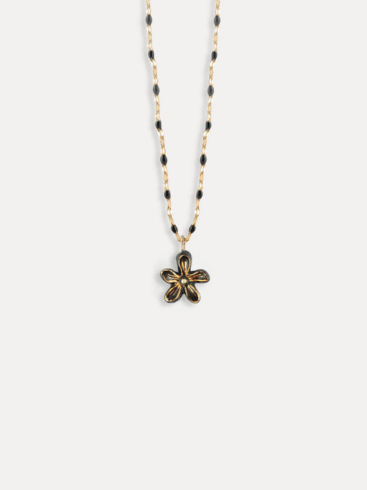 Collier perles et fleur d'Erine noire