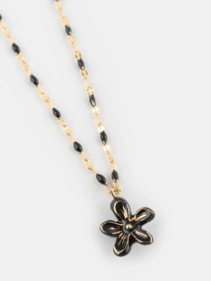 Collier perles et fleur d'Erine noire