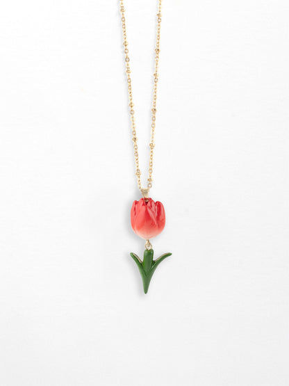 Long collier Tulipe rouge