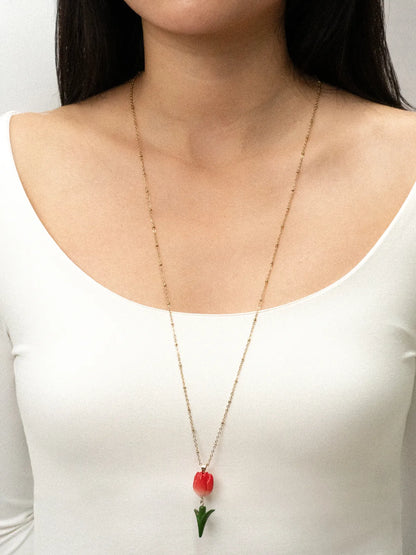 Long collier Tulipe rouge