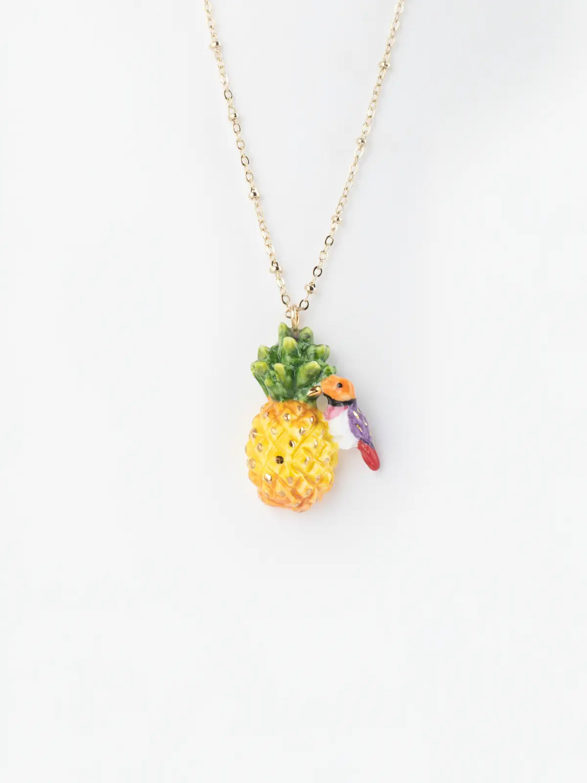 Gould pineapple and diamond bird necklace