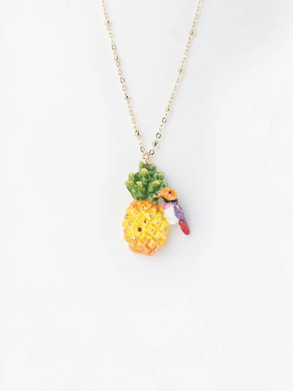 Gould pineapple and diamond bird necklace