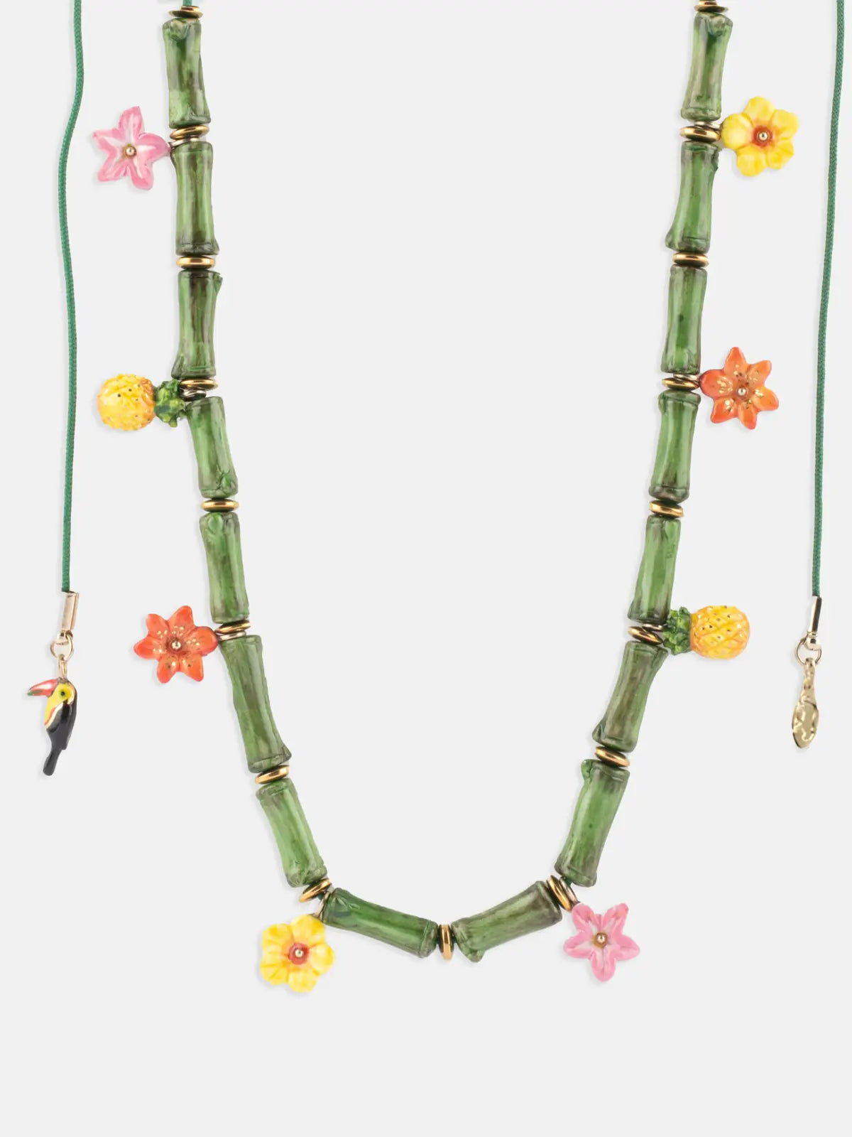 Collier perles fleurs tropical et bambou