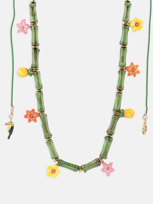 Collier perles fleurs tropical et bambou