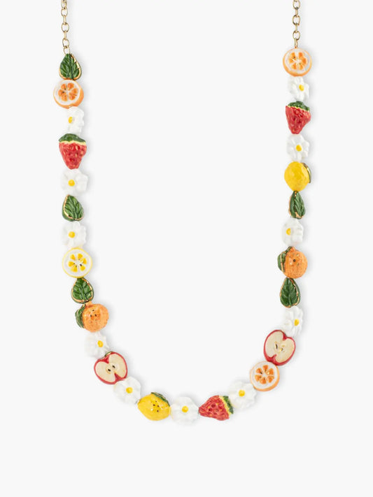 Collier perles fruits et fleurs