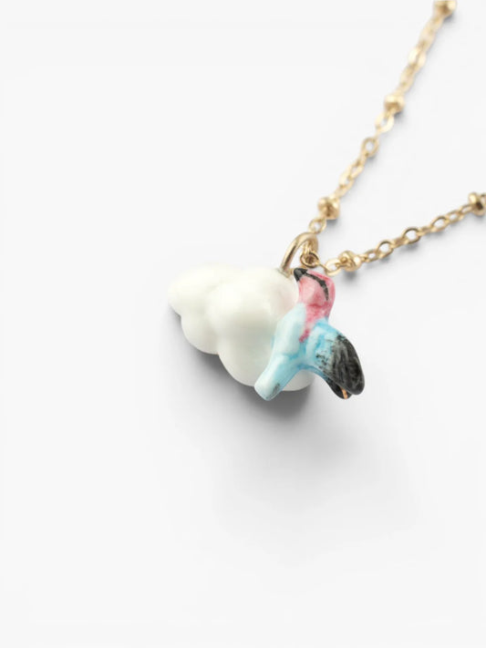 Hummingbird and cloud necklace