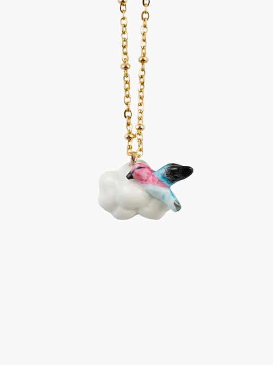 Hummingbird and cloud necklace