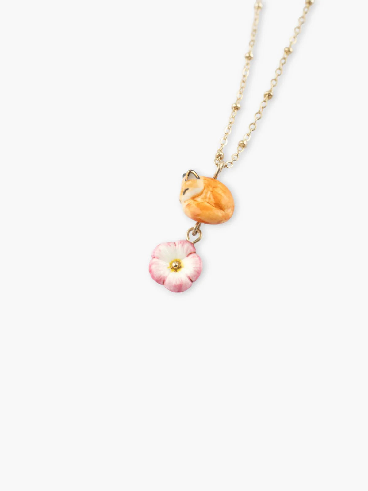 Collier renard endormi et rose céleste