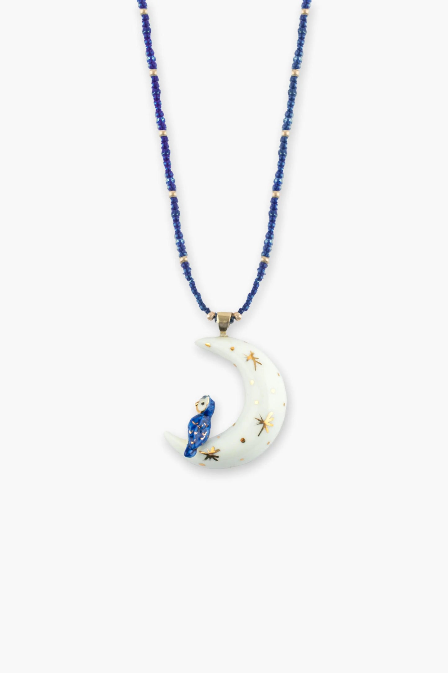 Moon and owl beaded necklace
