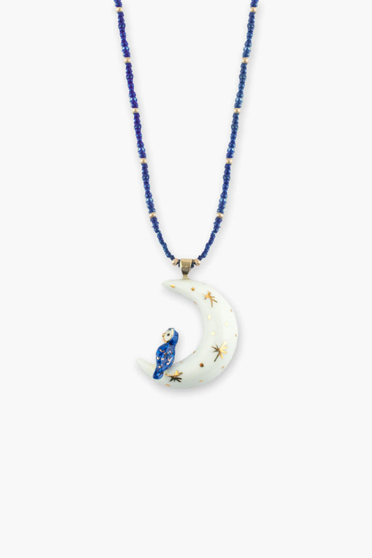 Collana di perline con luna e gufo