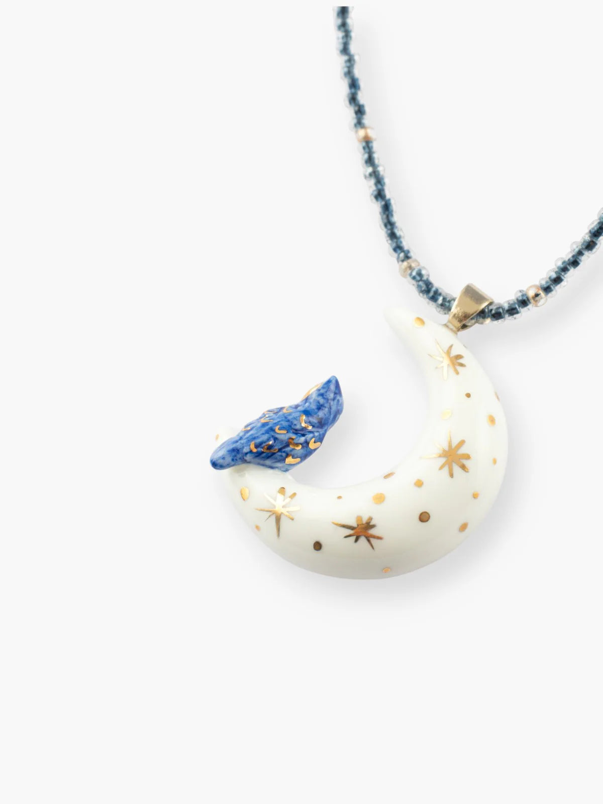 Moon and owl beaded necklace
