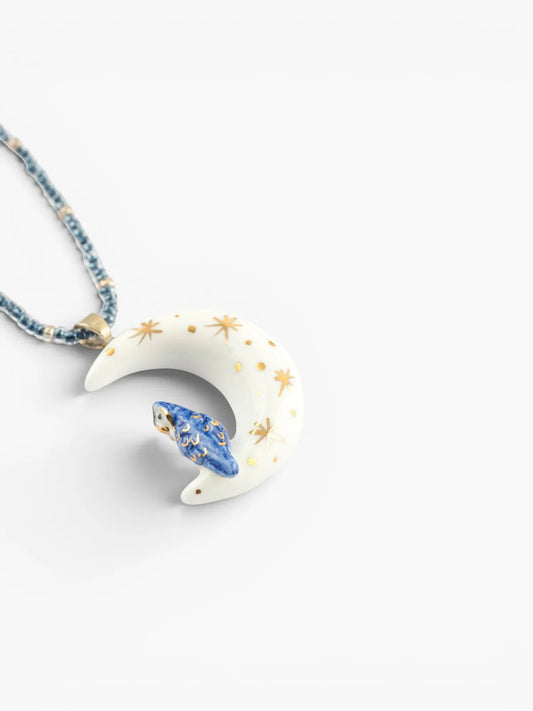 Moon and owl beaded necklace