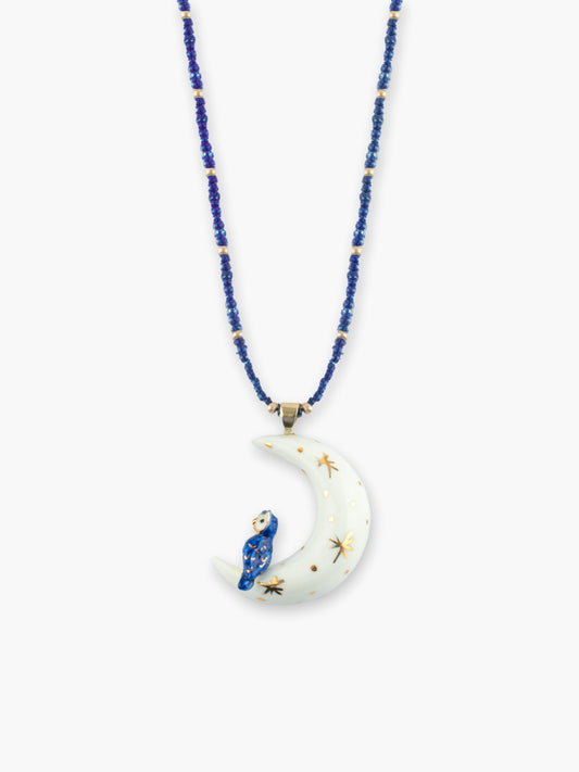 Collana di perline con luna e gufo