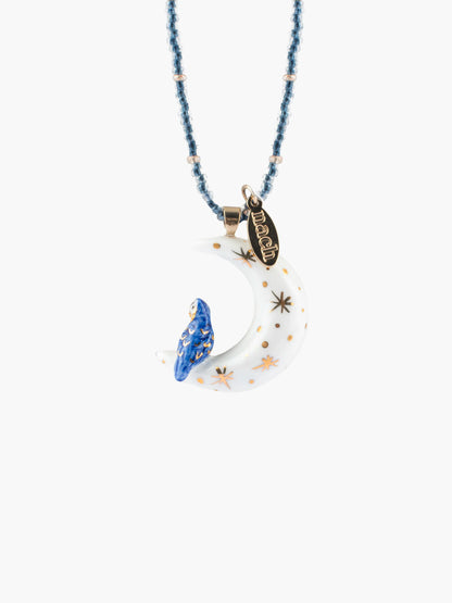 Moon and owl beaded necklace