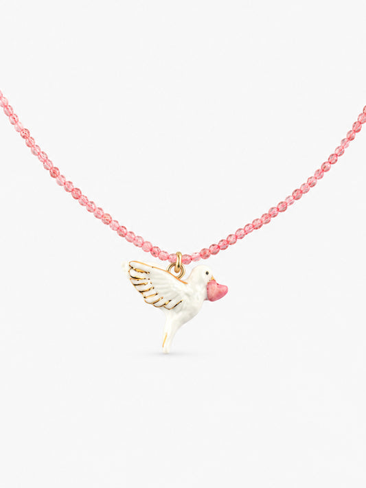 Dove and quartz bead necklace - Pink October