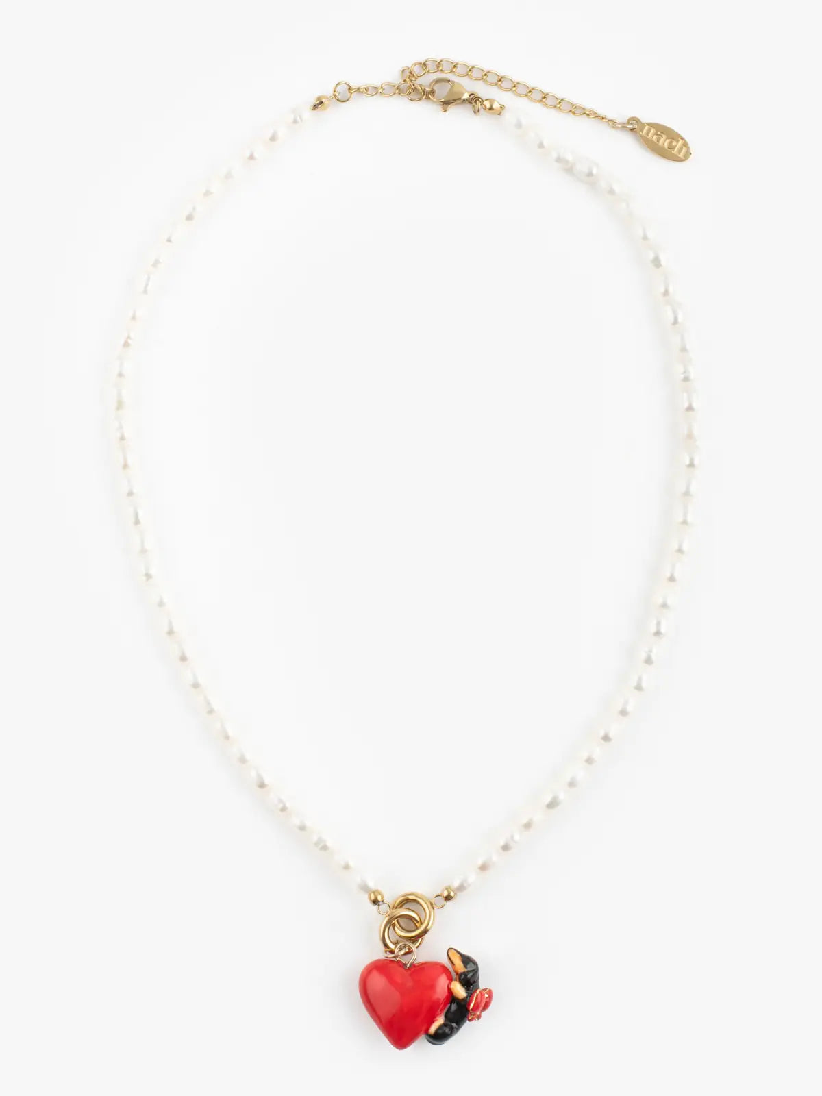 Dachshund dog collar with heart and pearls - 15 years