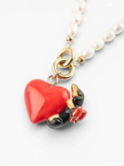 Dachshund dog collar with heart and pearls - 15 years