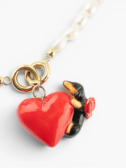 Dachshund dog collar with heart and pearls - 15 years