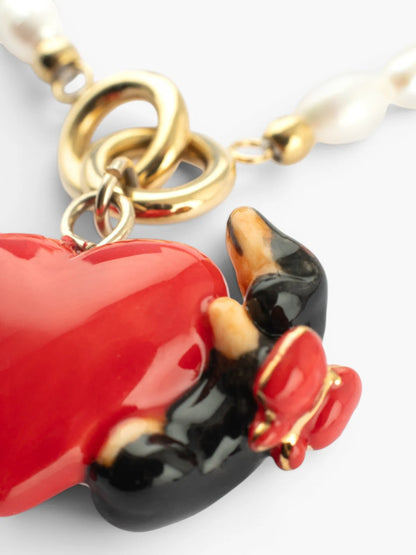 Dachshund dog collar with heart and pearls - 15 years