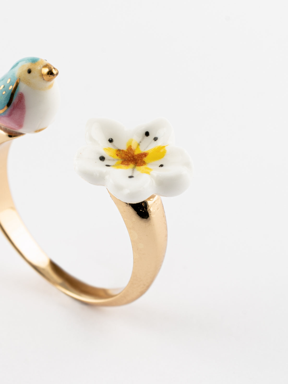 Bague FaceToFace oiseau bleu & fleur de poirier