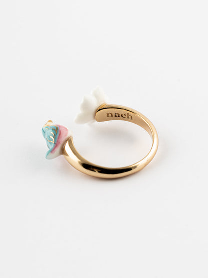 Bague FaceToFace oiseau bleu & fleur de poirier