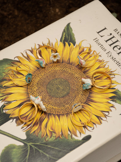 Bague FaceToFace oiseau bleu & fleur de poirier