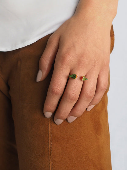 bague ajustable en porcelaine peinte à la main animal rouge-gorge