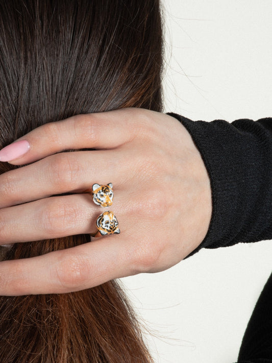 bague ajustable animal tigre en porcelaine peinte à la main