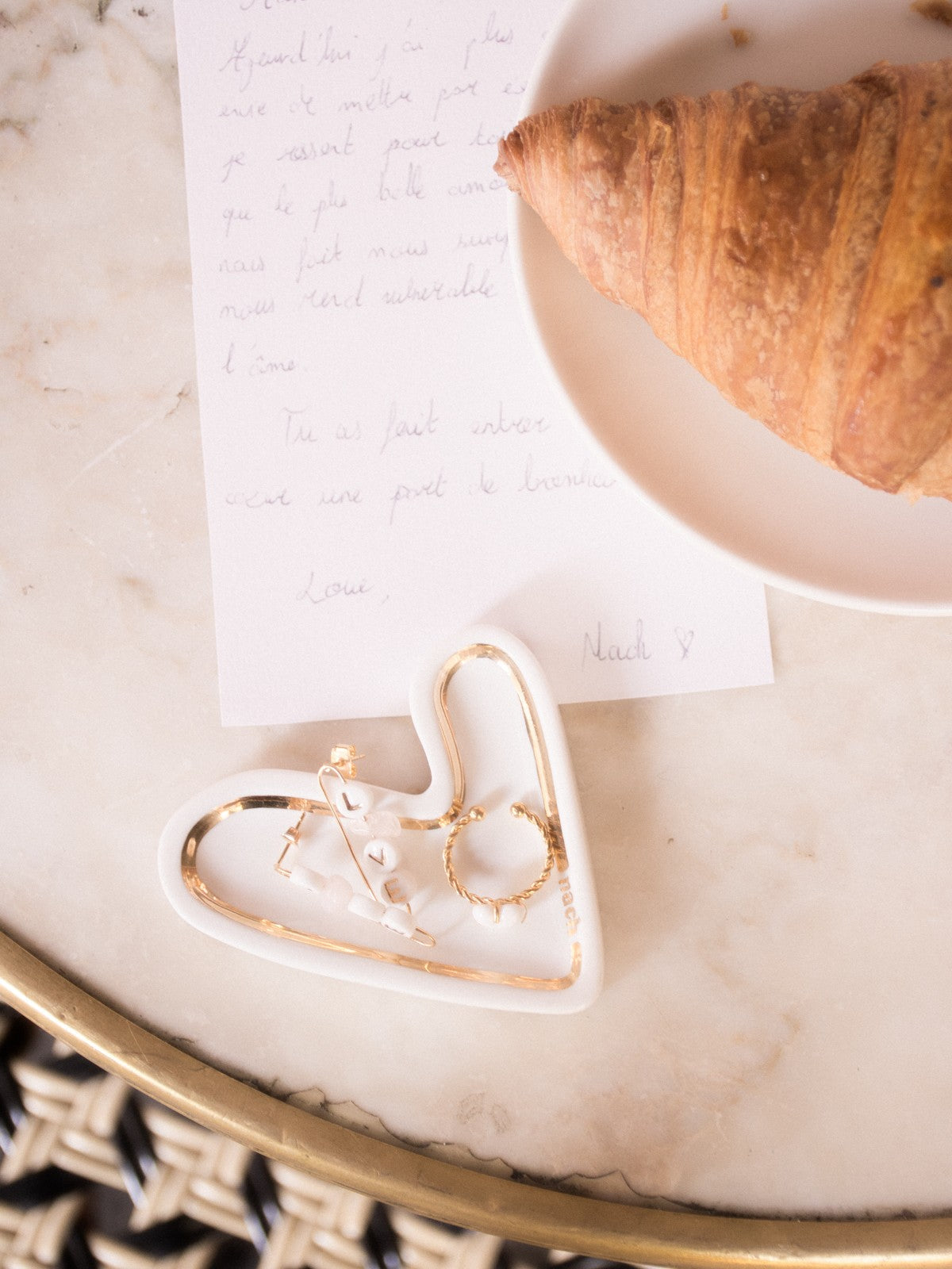 bijou bague torsadée coeur porcelaine peinte à la main