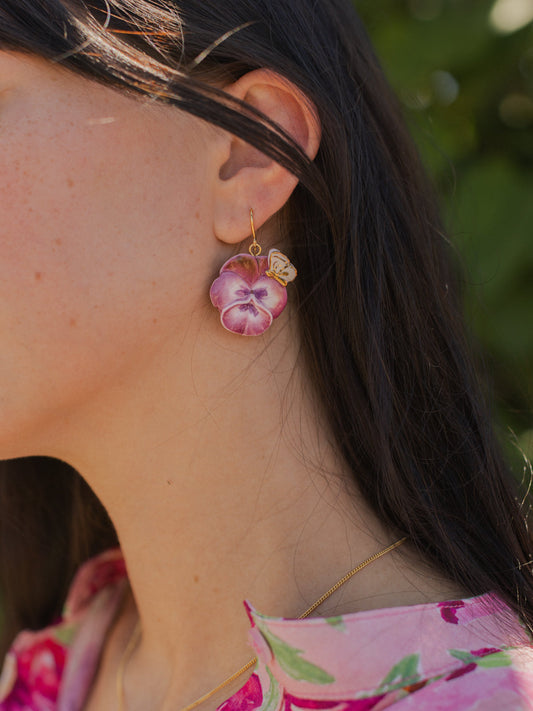 Boucles d'oreilles pensée & papillon