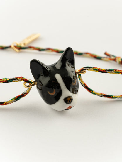 bracelet ajustable en porcelaine peinte à la main et coton animal bouledoque
