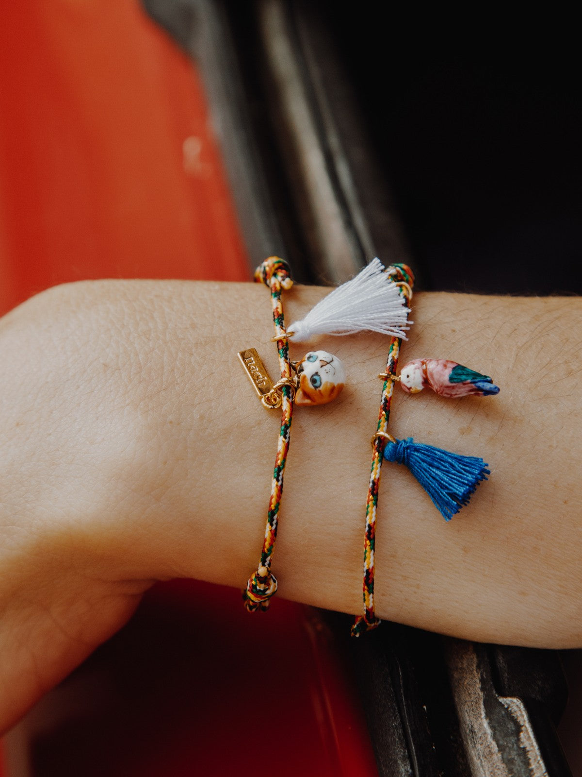 Bracelet corde chat et pompon