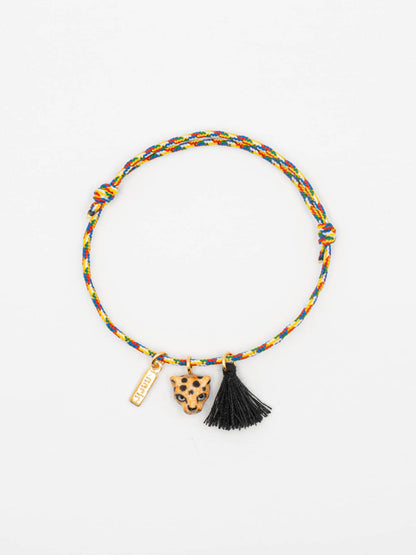 Bracelet charm's multicolore léopard avec pompon