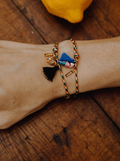 Bracelet corde oiseau pompon