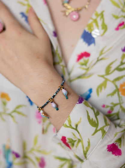 Bracelet oiseaux rose et bleu