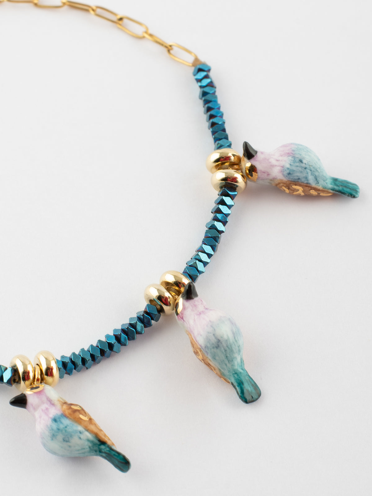 Bracelet oiseaux rose et bleu